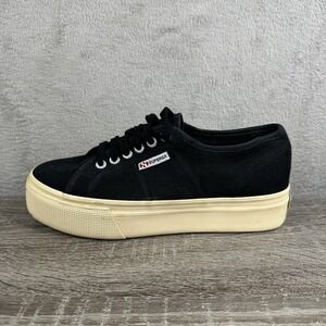 Superga Platform Sneakers Black Canvas Women's 8.5 (Men's 7) Chunky Lace Up‎